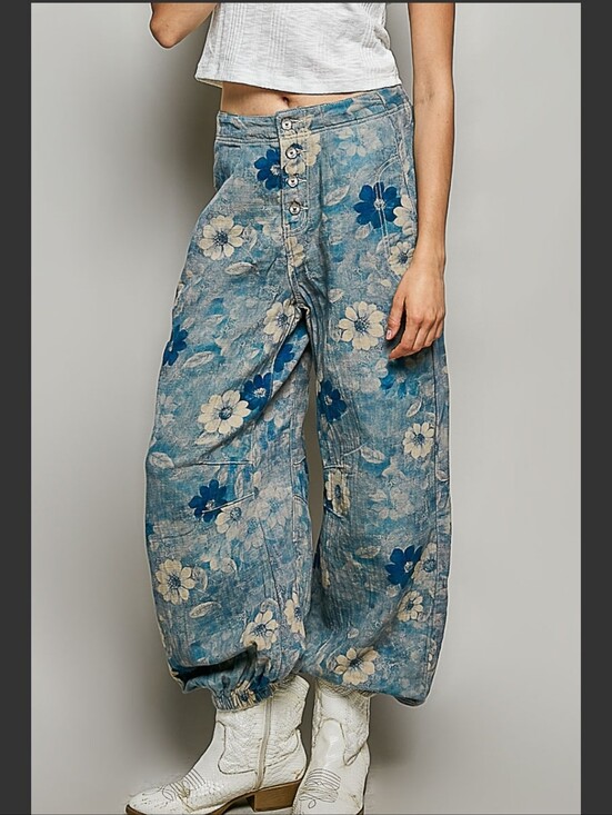 POL Pants - LAST ONE POL Vintage Washed Printed Twill Relaxed Fit Floral Pants Various Sizes